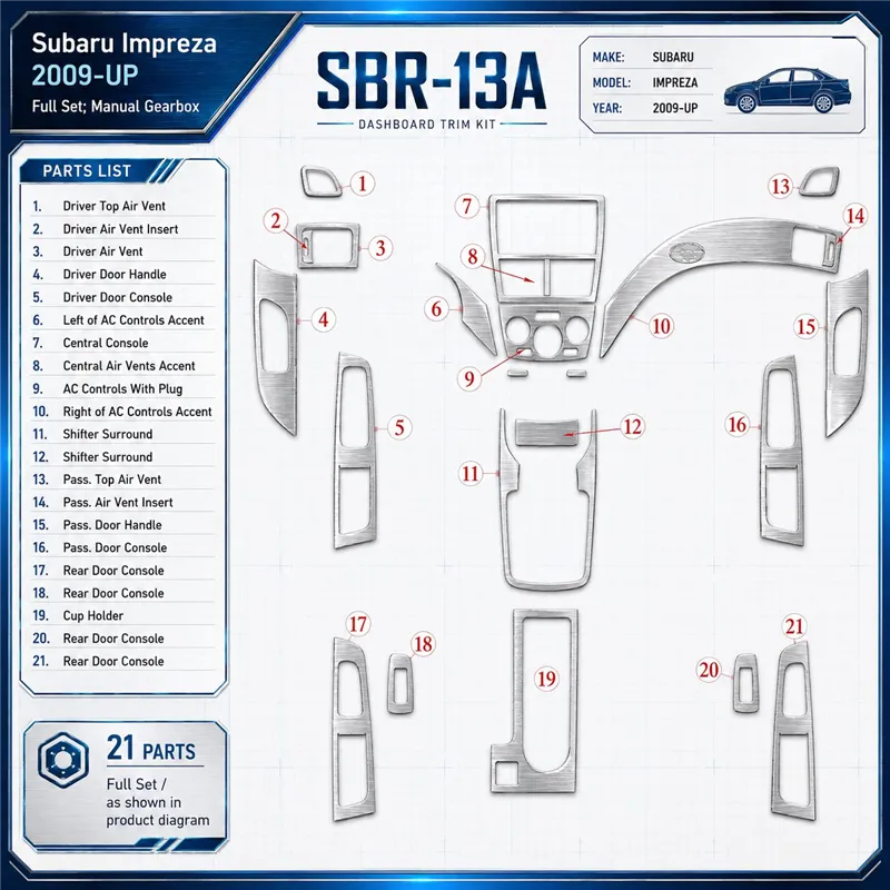 Subaru Impreza 2009-heden Full Set, Manual Gear Box interieur dashboard decoratieset dashboard decor
