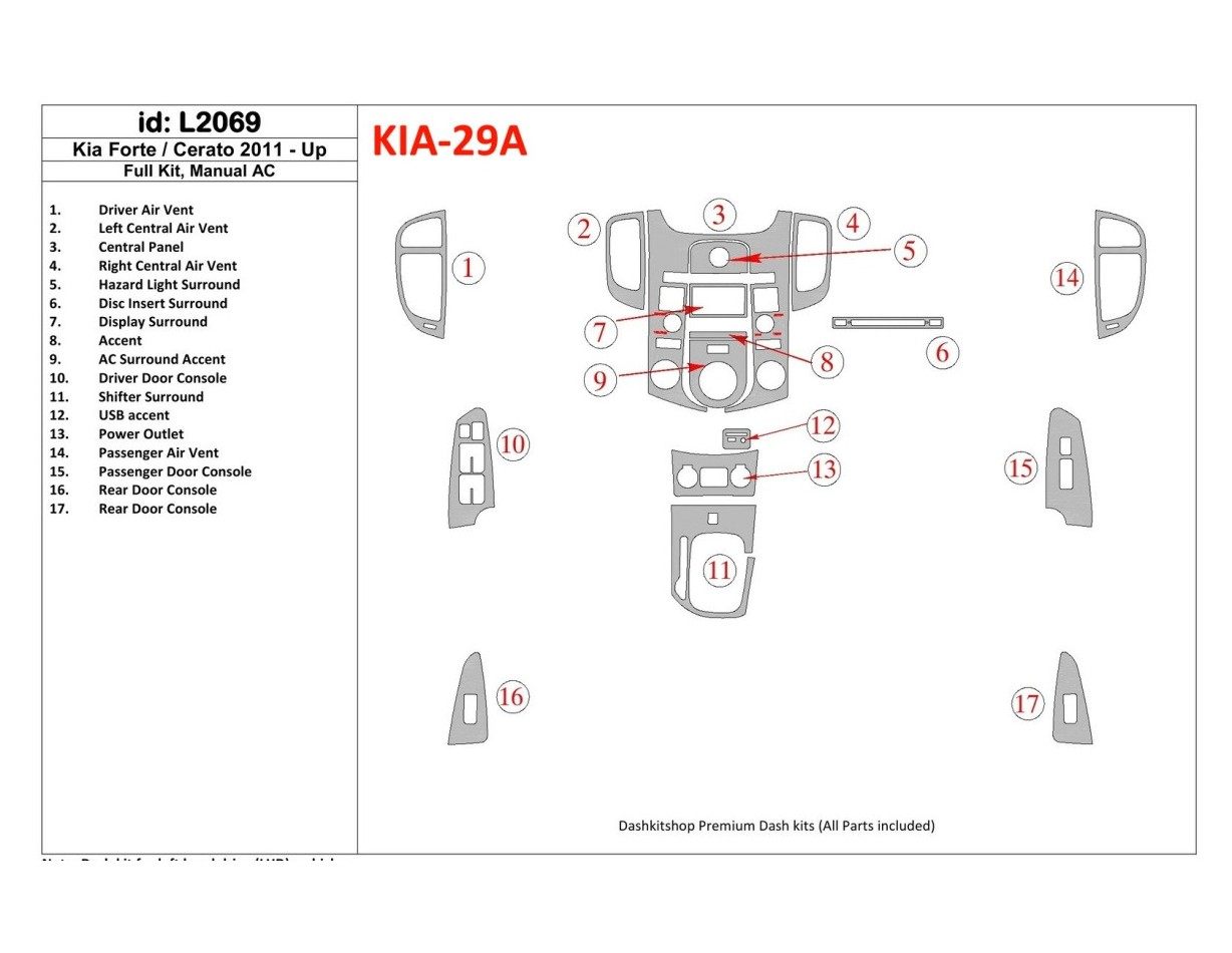 KIA Cerato 2011-UP Full Set, Aircondition Interior BD Dash Trim Kit