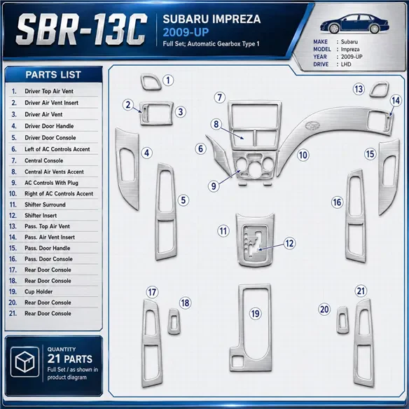 Subaru Impreza 2009-heden Full Set, Automatic Gear Type 1 interieur dashboard decoratieset dashboard decor