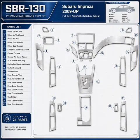 Subaru Impreza 2009-Actualidad juego completo, Automatic Gear Type 2 kit de molduras interiores para salpicadero