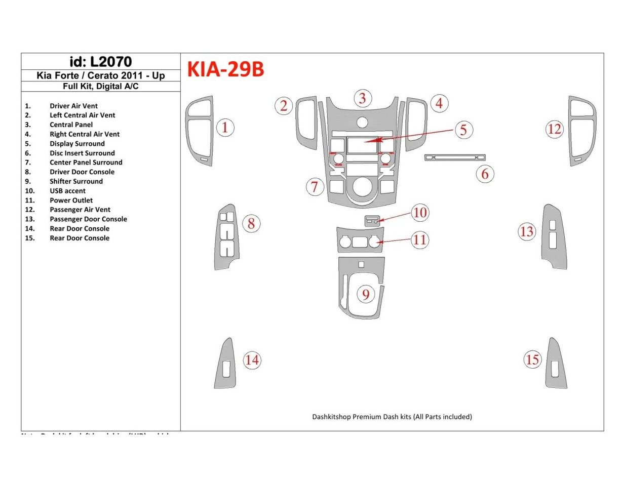 KIA Cerato 2011-UP Full Set, Climate-Control Interior BD Dash Trim Kit