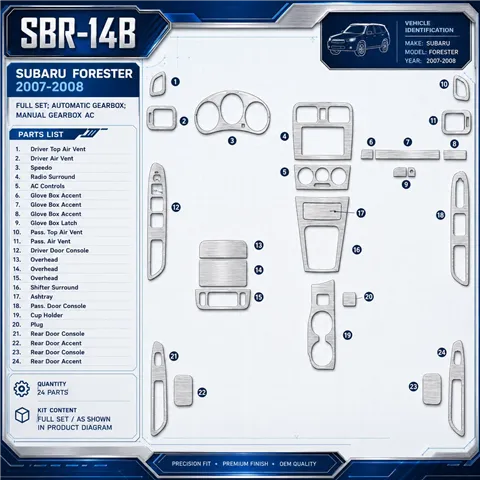 Subaru Forester 2007-2008 juego completo, Automatic Gear, caja manual AC kit de molduras interiores para salpicadero