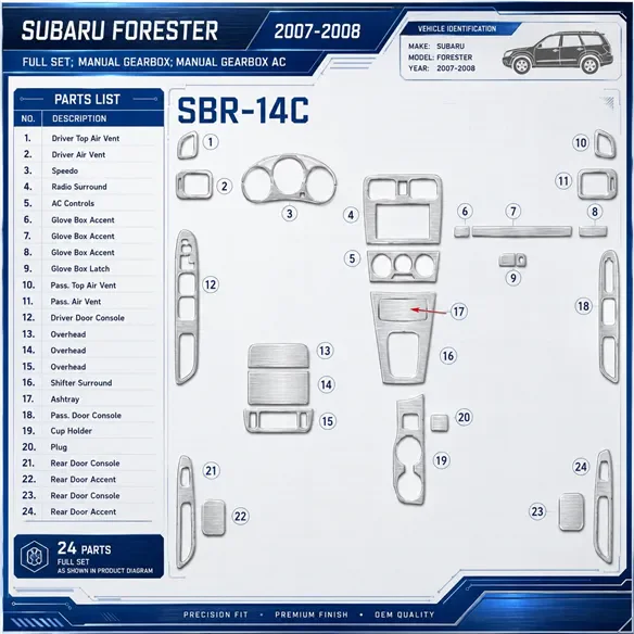 Subaru Forester 2007-2008 Full Set, Manual Gear Box, Manual Gearbox AC interieur dashboard decoratieset dashboard decor