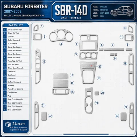 Subaru Forester 2007-2008 3D Cockpit Dekor Interieurleisten Set Full Set / as shown in product diagram-teilig