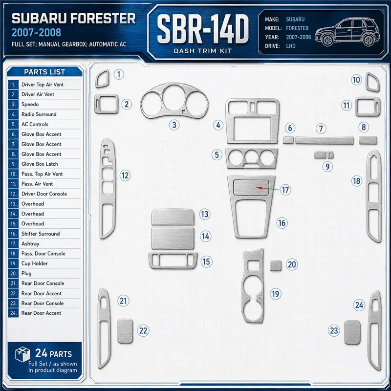 Subaru Forester 2007-2008 set completo; cambio manuale; Automatic AC kit rivestimento cruscotto e interni 3D