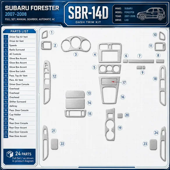 Subaru Forester 2007-2008 3D Cockpit Dekor Interieurleisten Set Full Set / as shown in product diagram-teilig