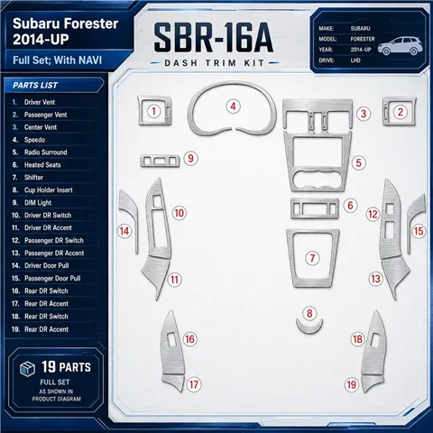 Subaru Forester 2014 - à aujourd’hui kit complet, avec navigation kit décoration intérieure tableau de bord