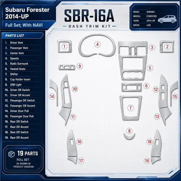 Subaru Forester 2014 - à aujourd’hui kit complet, avec navigation kit décoration intérieure tableau de bord