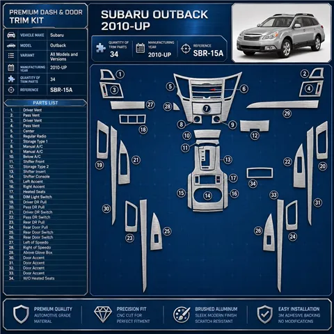 Subaru Legacy 2010-2014 3D interieur dashboard decoratieset dashboard decor 47-delen