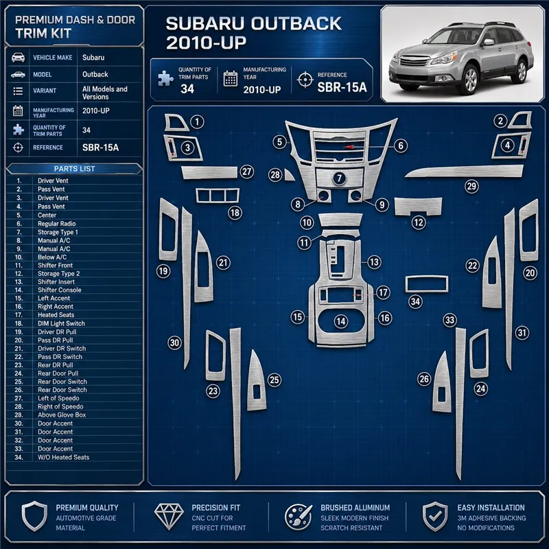 Subaru Legacy 2010-2014 3D Cockpit Dekor Interieurleisten Set 47-teilig