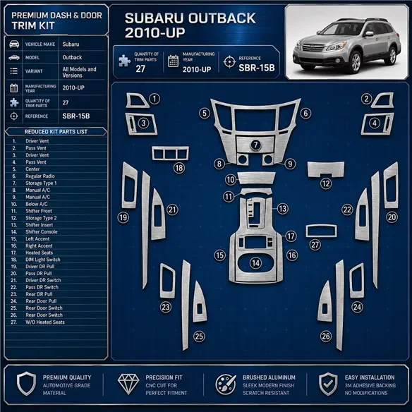 Subaru Outback 2010-UP Interior Dashboard Trim Kit Dash Trim Dekor