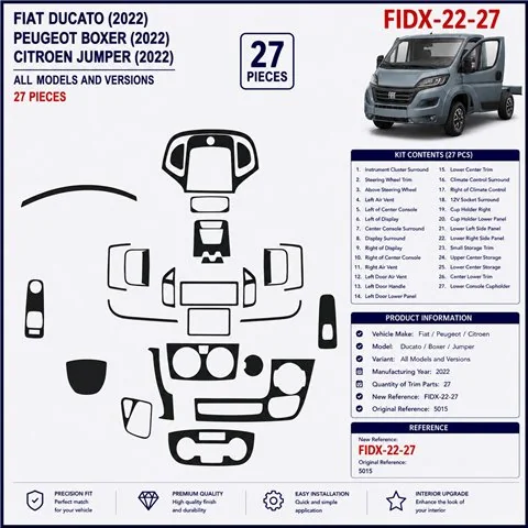 Fiat Ducato 2022 3D dashboard sierlijstset, 27 delen 2