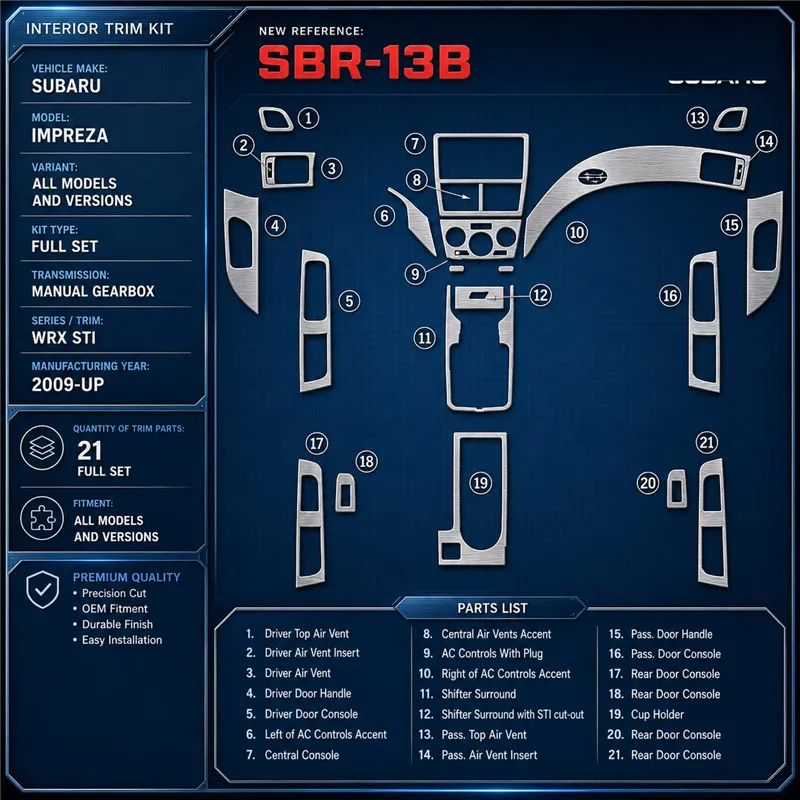 Subaru Impreza 2009 - à aujourd’hui kit complet, boîte manuelle boîte, ?? STI kit décoration intérieure tableau de bord