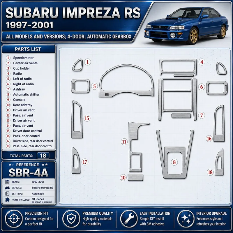 Subaru Impreza RS 1997-heden 4 Doors, Automatic Gearbox, 18 delen set interieur dashboard decoratieset dashboard decor