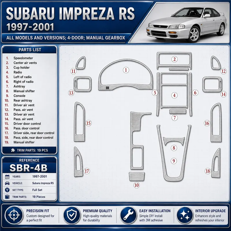 Subaru Impreza RS 1997-heden 4 Doors, Manual Gearbox, 19 delen set interieur dashboard decoratieset dashboard decor