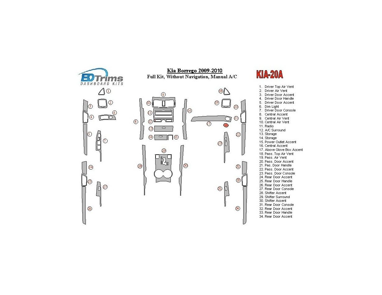 KIA Mohave 2008-UP Full Set, Without NAVI BD Interieur Dashboard Bekleding Volhouder
