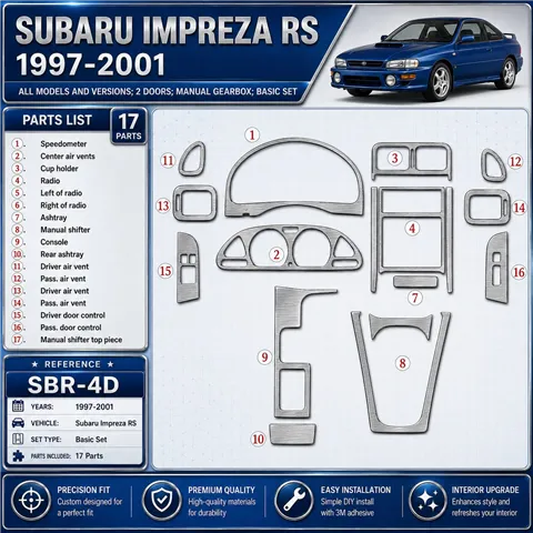 Subaru Impreza RS 1997-Actualidad 2 Doors, caja manual, juego básico, 17 piezas set kit de molduras interiores para salpicadero