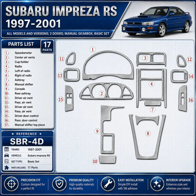 Subaru Impreza RS 1997-UP 2 Doors, Manual Gearbox, Basic Set, 17 Parts set Interior Dashboard Trim Kit Dash Trim Dekor