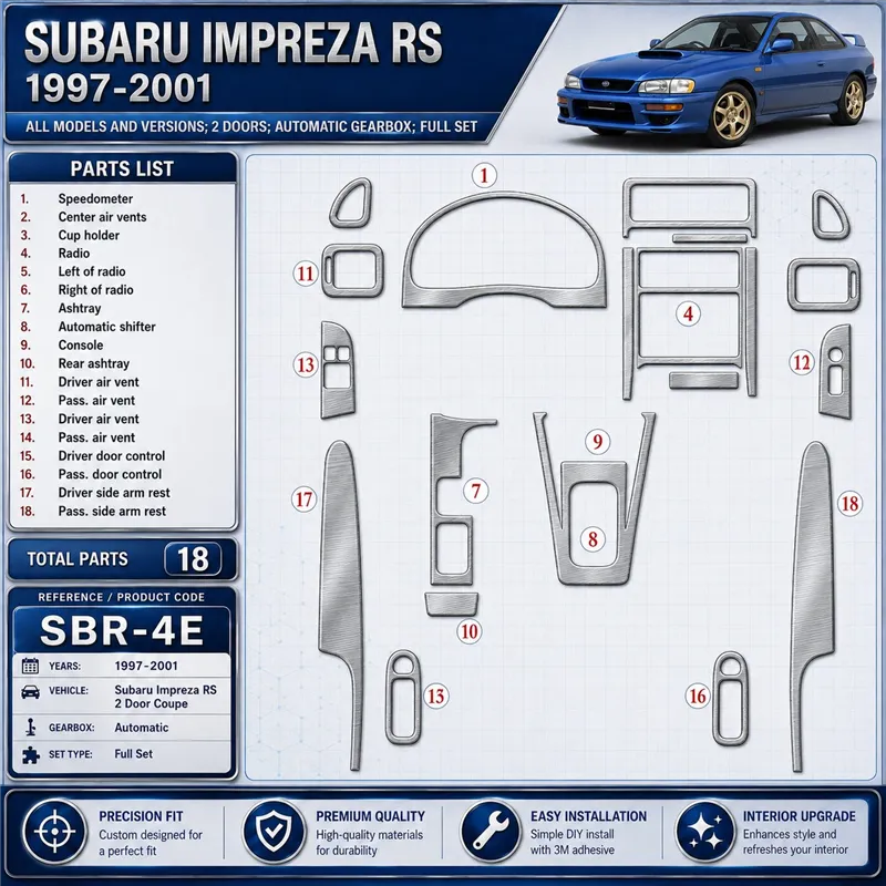 Subaru Impreza RS 1997 - à aujourd’hui 2 portes, boîte automatique, kit complet, 18 pièces kit décoration intérieure tableau de 