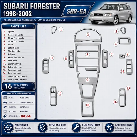 Subaru Forester 1998-2002 Automatic Gearbox, Basic Set, 16 delen set interieur dashboard decoratieset dashboard decor
