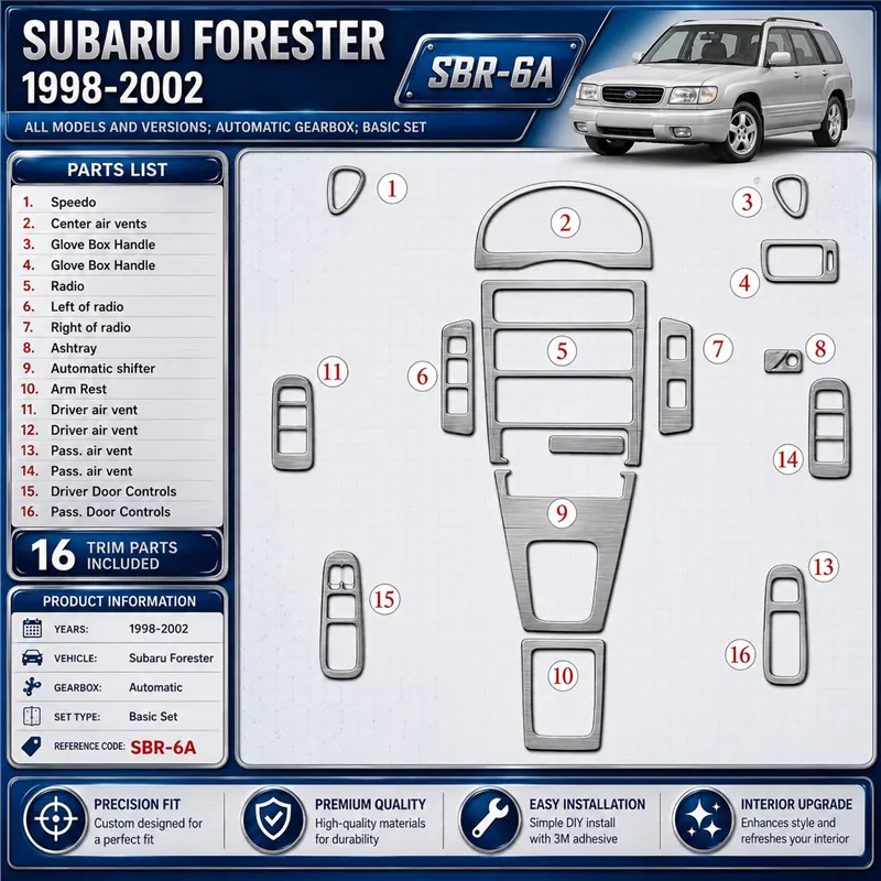 Subaru Forester 1998-2002 Automatic Gearbox, Basic Set, 16 Parts set Interior Dashboard Trim Kit Dash Trim Dekor