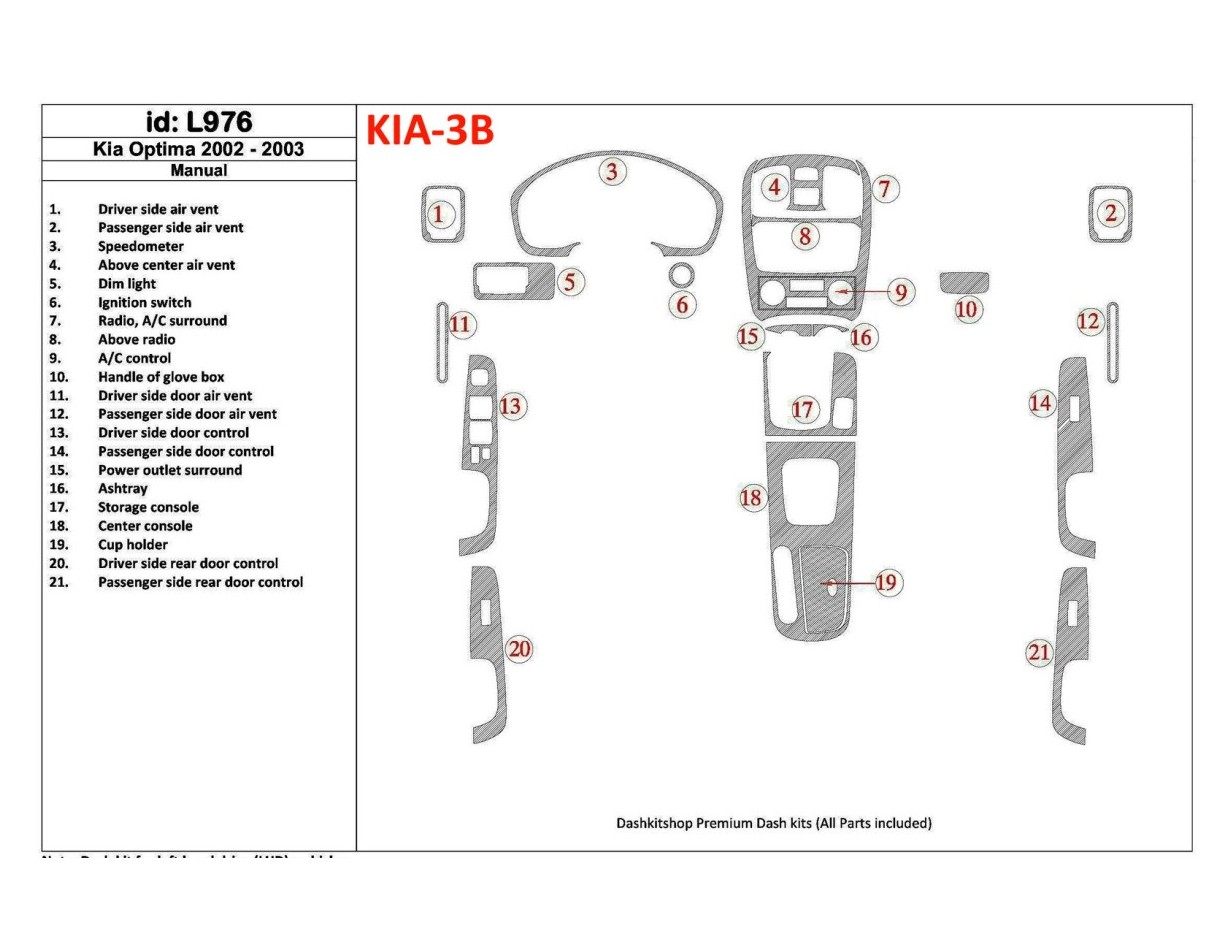Kia Optima 2002-2003 Manual Gearbox Decor de carlinga su interior