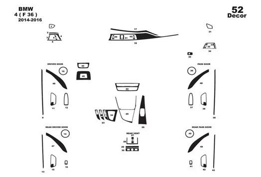 BMW 4-Series F36 2014-2016 3M 3D Interior Dashboard Trim Kit Dash Trim Dekor 52-Parts