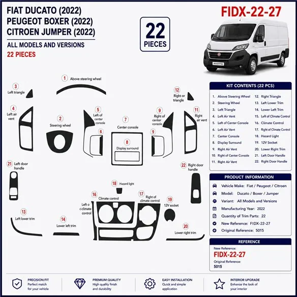 Fiat Ducato 2022 kit salpicadero 3D, 22 piezas