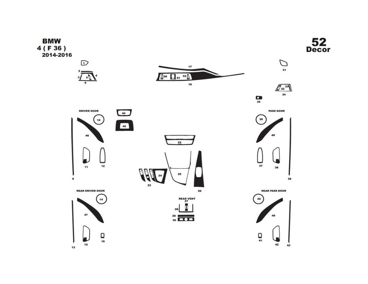 BMW 4-Series F36 2014-2016 3M 3D Interior Dashboard Trim Kit Dash Trim Dekor 52-Parts