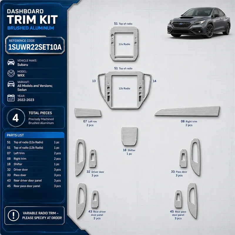 Subaru WRX 2022-2023 Sedan kit rivestimento cruscotto e interni 3D 4 pezzi
