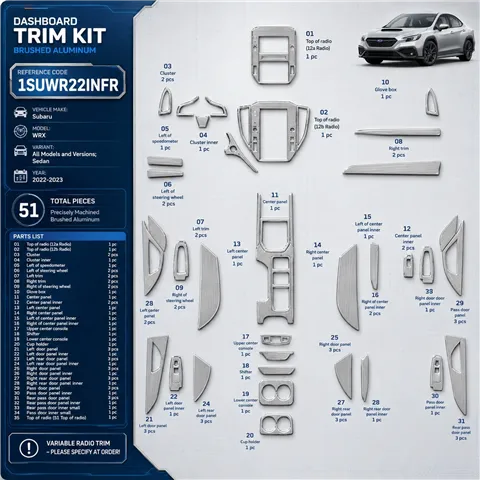 Subaru WRX 2022-2023 3D Cockpit Dekor Interieurleisten Set 51-teilig