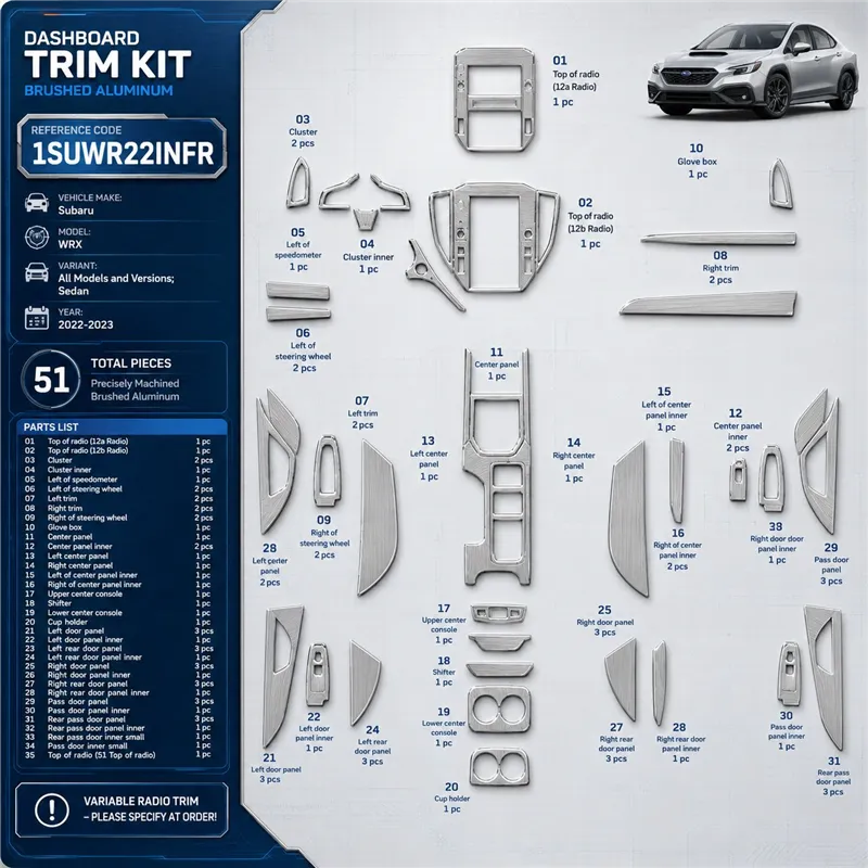 Subaru WRX Sedan 2022-2023 interieur dashboard decoratieset dashboard decor 51 delen