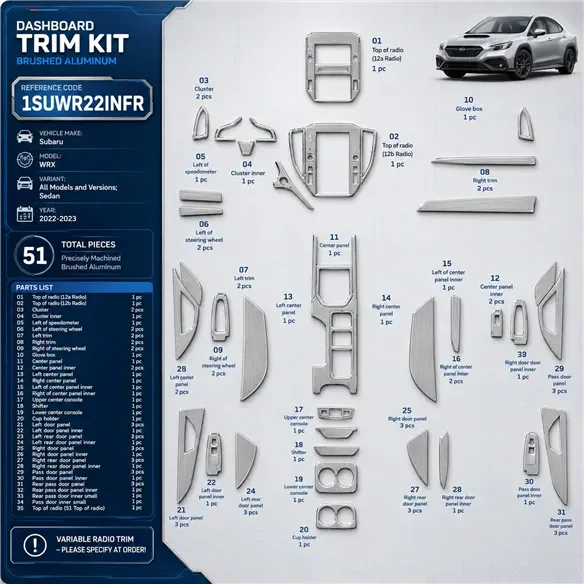 Subaru WRX Sedan 2022-2023 Interior Dashboard Trim Kit Dash Trim Dekor 51 Parts