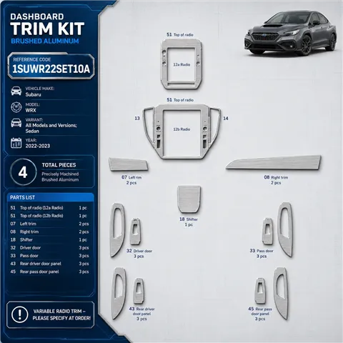 Subaru WRX Sedan 2022-2023 kit décoration intérieure tableau de bord 14 pièces