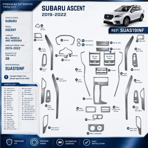 Subaru Ascent 2019-2022 set completo kit rivestimento cruscotto e interni 3D 38 pezzi