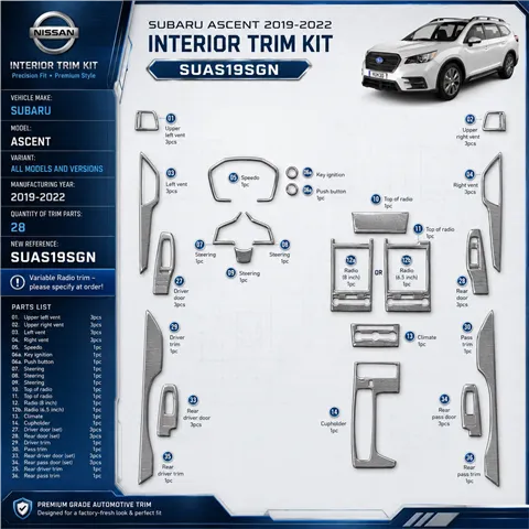Subaru Ascent 2019-2022 kit de molduras interiores para salpicadero juego completo 28 piezas