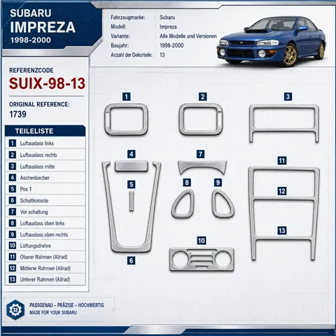 Subaru Impreza 1998-2000 3D interieur dashboard decoratieset dashboard decor 13-delen
