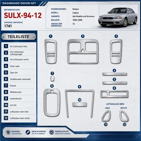 Subaru Legacy 1994-1999 3D Interior Dashboard Trim Kit Dash Trim Dekor 12-Parts