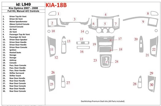 KIA Optima 2007-2008 Full Set, Manual Gearbox A/C Controls BD Interieur Dashboard Bekleding Volhouder