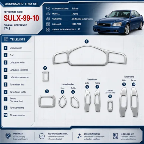 Subaru Legacy 1999-2004 3D kit décoration intérieure tableau de bord 10 pièces
