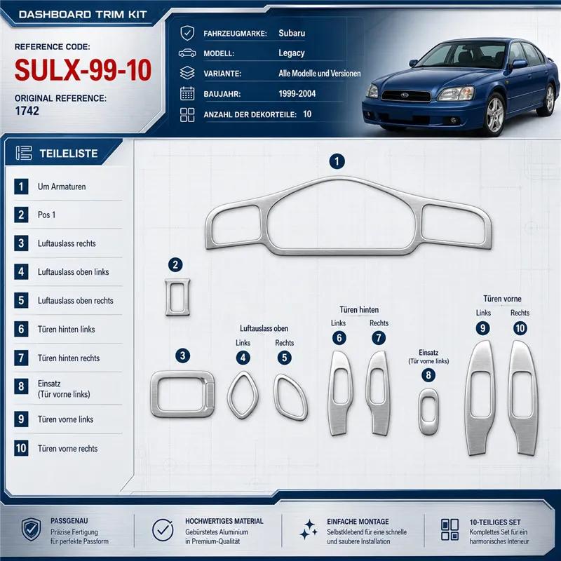 Subaru Legacy 1999-2004 3D Cockpit Dekor Interieurleisten Set 10-teilig