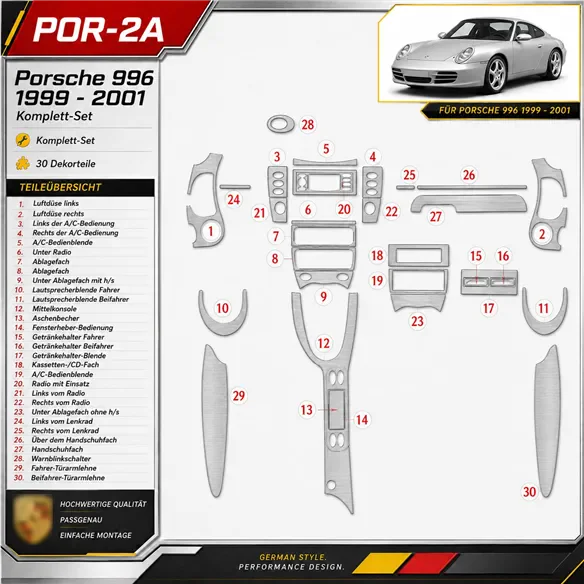Porsche 996 1999-2001 Full Set Interior Dashboard Trim Kit Dash Trim Dekor