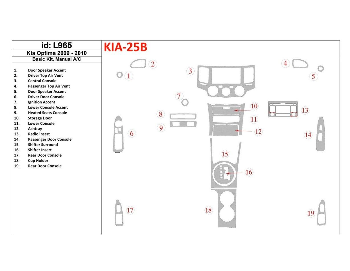 KIA Optima 2009-2010 Basic Set, Manual Gearbox AC Decor de carlinga su interior