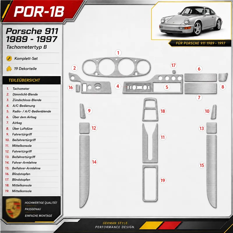 Porsche 911 1989-1997 Gearsometer Type B Interior Dashboard Trim Kit Dash Trim Dekor