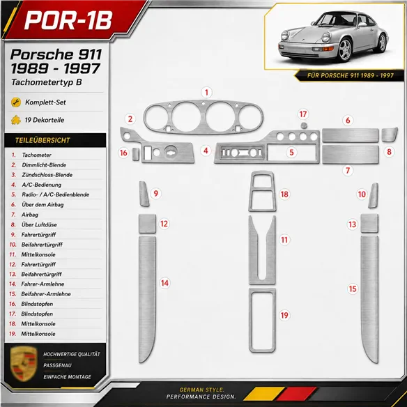 Porsche 911 1989-1997 Gearsometer Type B Interior Dashboard Trim Kit Dash Trim Dekor