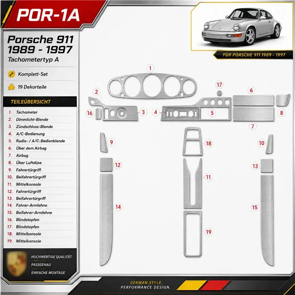 Porsche 911 1989-1997 Gearsometer Type A Interior Dashboard Trim Kit Dash Trim Dekor