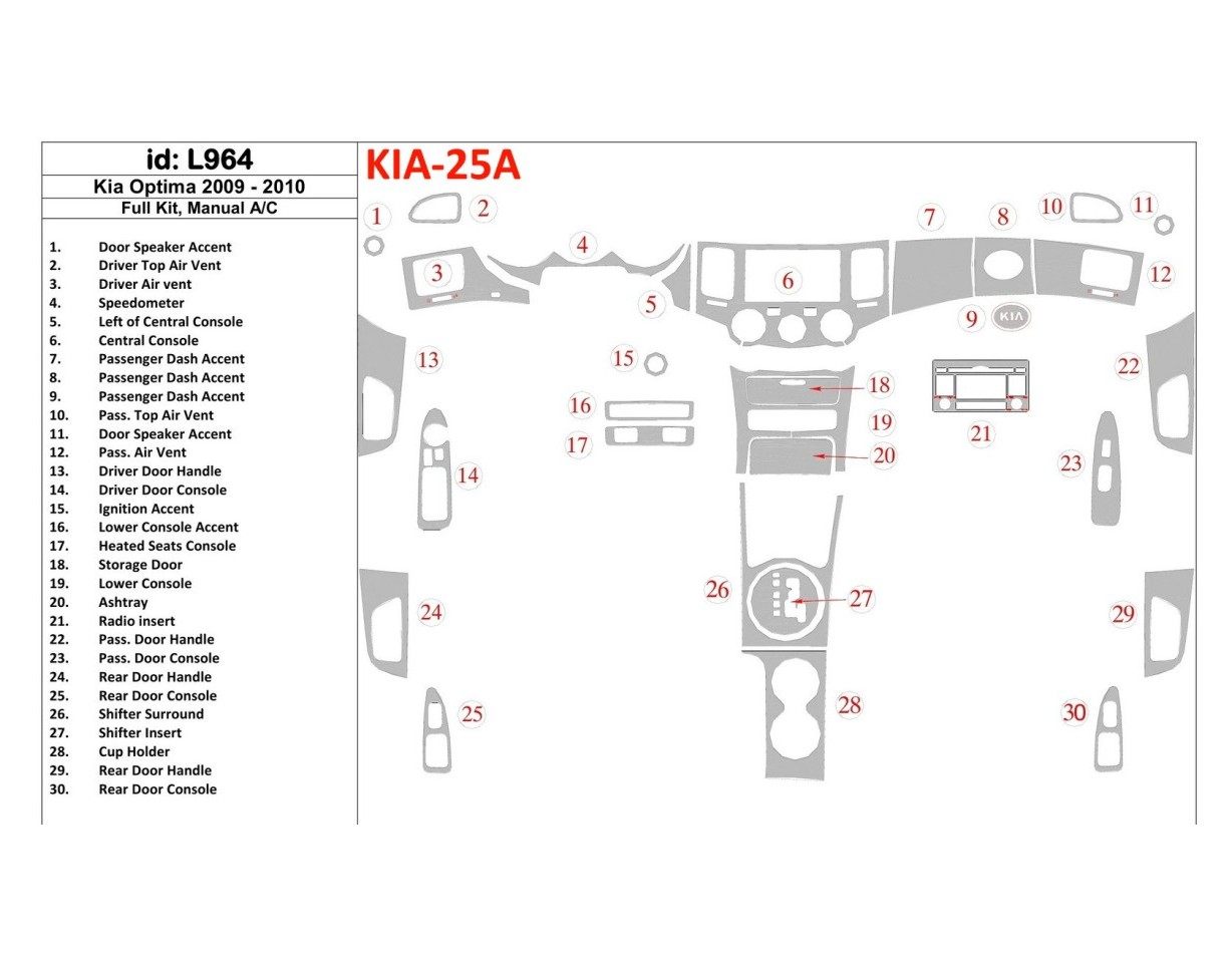 KIA Optima 2009-2010 Full Set, Manual Gearbox AC BD Interieur Dashboard Bekleding Volhouder