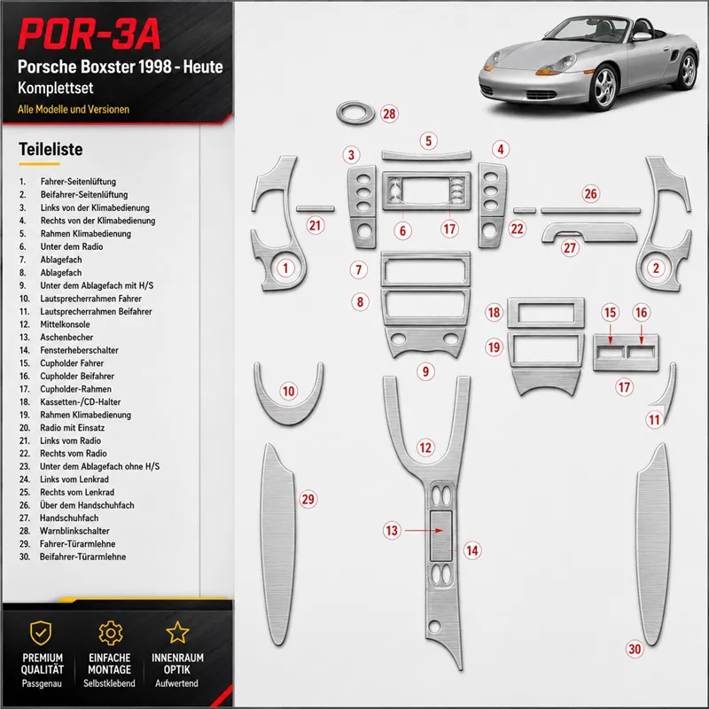 Porsche Boxster 1998-UP Full Set Interior Dashboard Trim Kit Dash Trim Dekor
