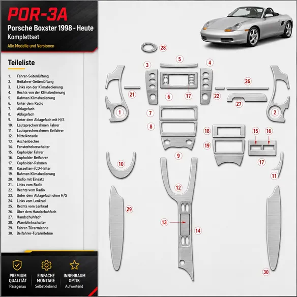 Porsche Boxster 1998-UP Full Set Interior Dashboard Trim Kit Dash Trim Dekor