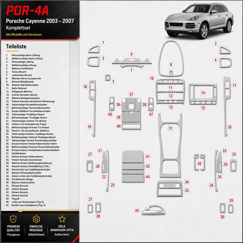 Porsche Cayenee 2003-UP With or Without NAVI Interior Dashboard Trim Kit Dash Trim Dekor